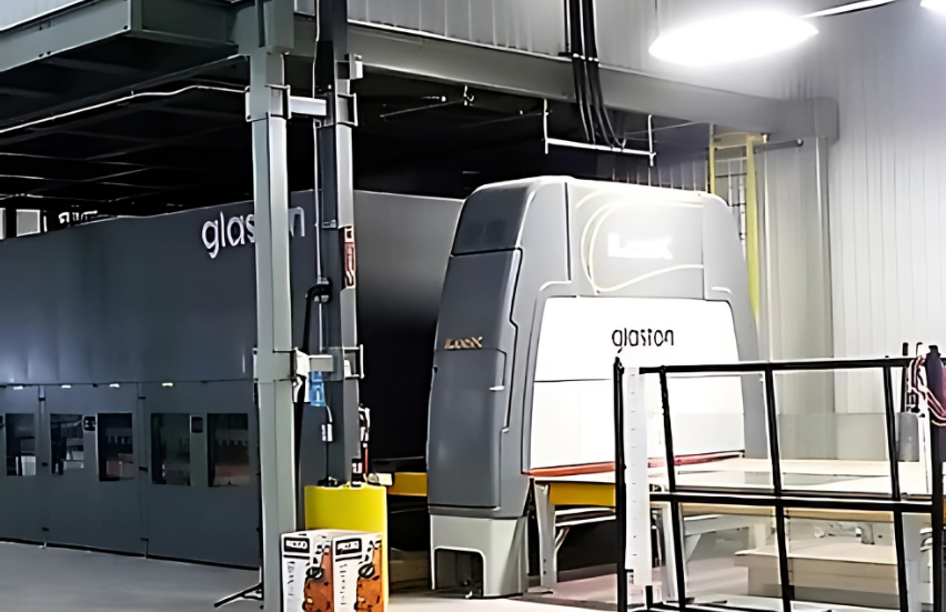 Glass tempering furnace and fabrication line at BG Glass Technologies facility in Barrie, Ontario, used for precision glass heating and strengthening during production.