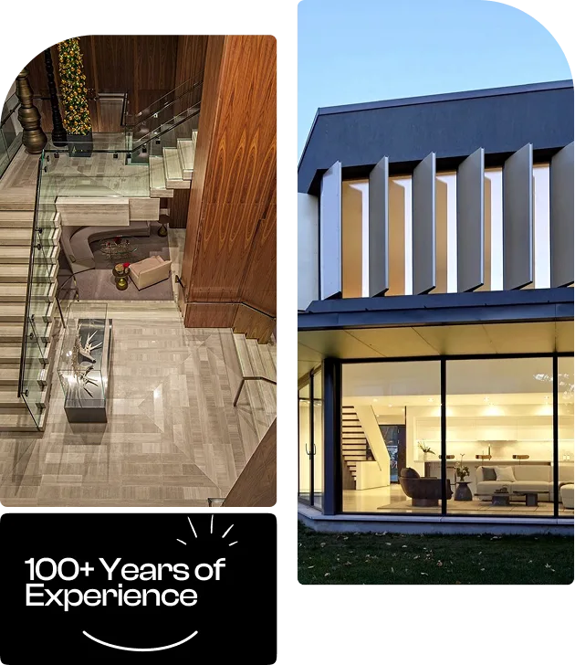 Interior staircase featuring custom-fabricated glass railing and panels in a modern architectural space